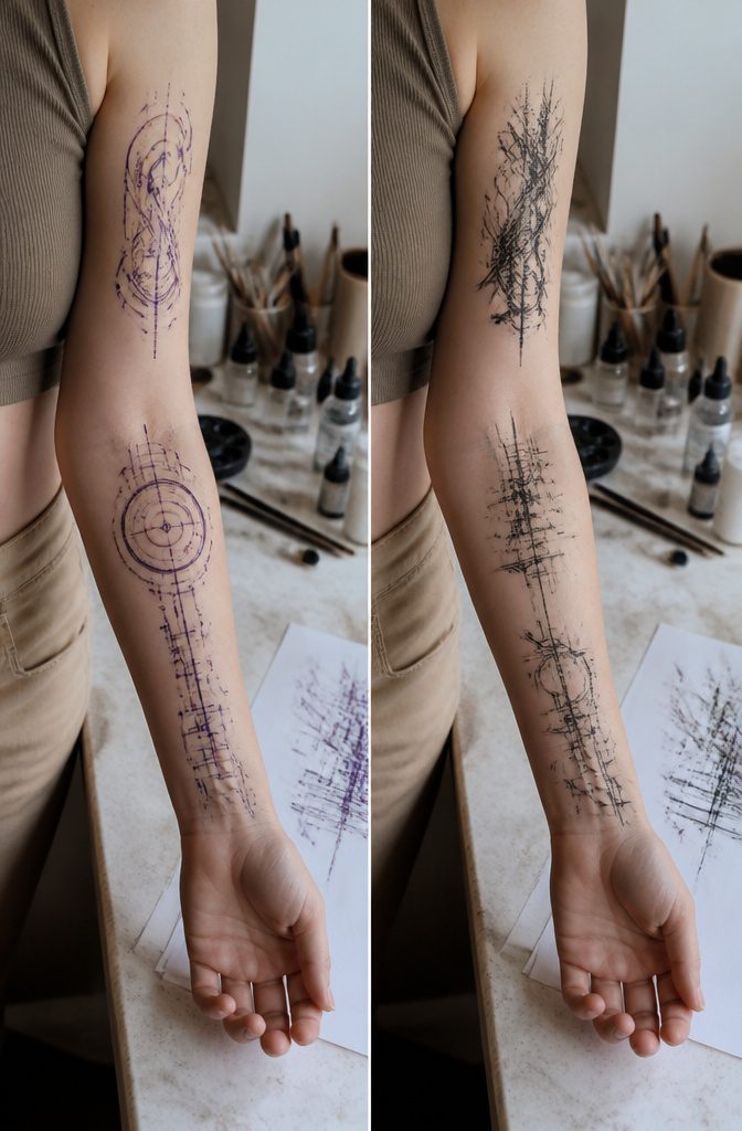Example of temporary tattoos for testing placement on the body.